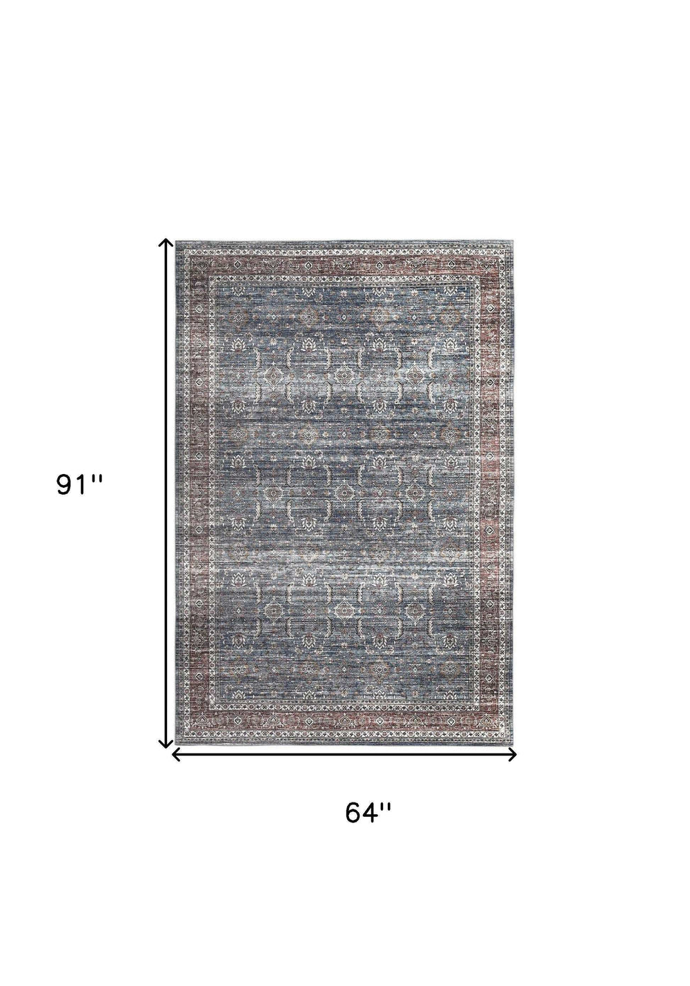 5' X 8' Blue Oriental Distressed Stain Resistant Area Rug - Homeroots - Flyclothing LLC