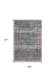 5' X 8' Blue Oriental Distressed Stain Resistant Area Rug - Homeroots - Flyclothing LLC