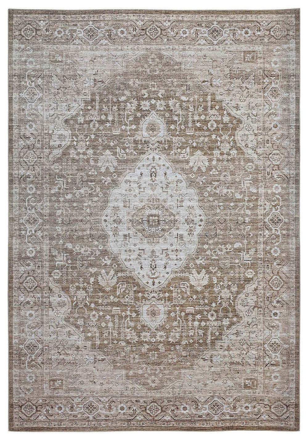 5' X 8' Beige Oriental Power Loom Distressed Stain Resistant Area Rug - Homeroots - Flyclothing LLC