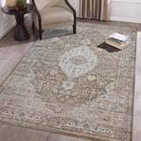 5' X 8' Beige Oriental Power Loom Distressed Stain Resistant Area Rug - Homeroots - Flyclothing LLC