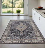 4' X 6' Black Oriental Power Loom Stain Resistant Area Rug - Homeroots - Flyclothing LLC