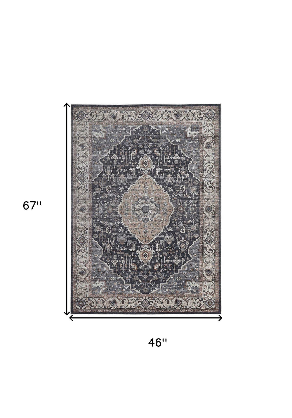 4' X 6' Black Oriental Power Loom Stain Resistant Area Rug - Homeroots - Flyclothing LLC