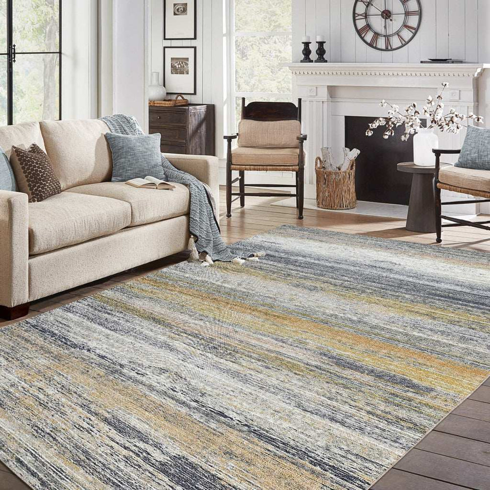 5' X 8' Gold Abstract Stain Resistant Area Rug - Homeroots - Flyclothing LLC