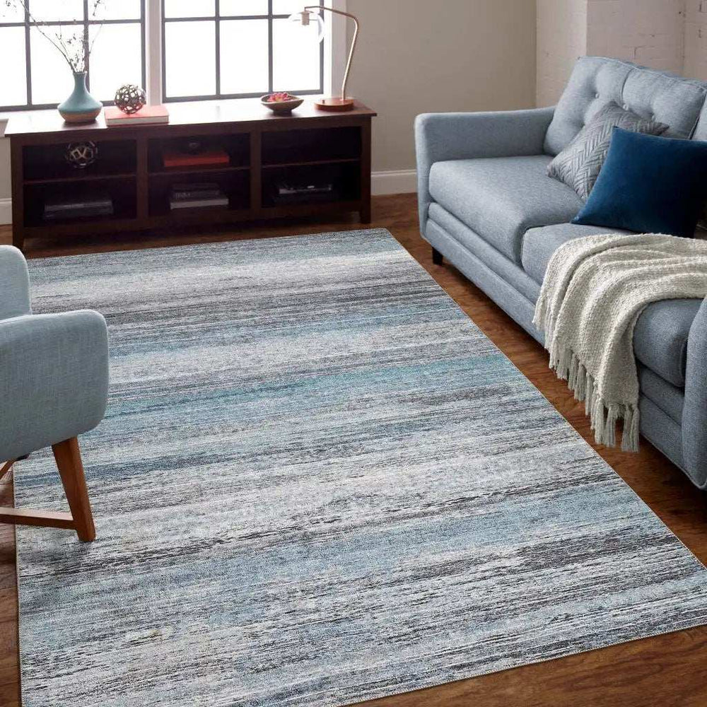 4' X 6' Turquoise and Gray Abstract Stain Resistant Area Rug - Homeroots - Flyclothing LLC