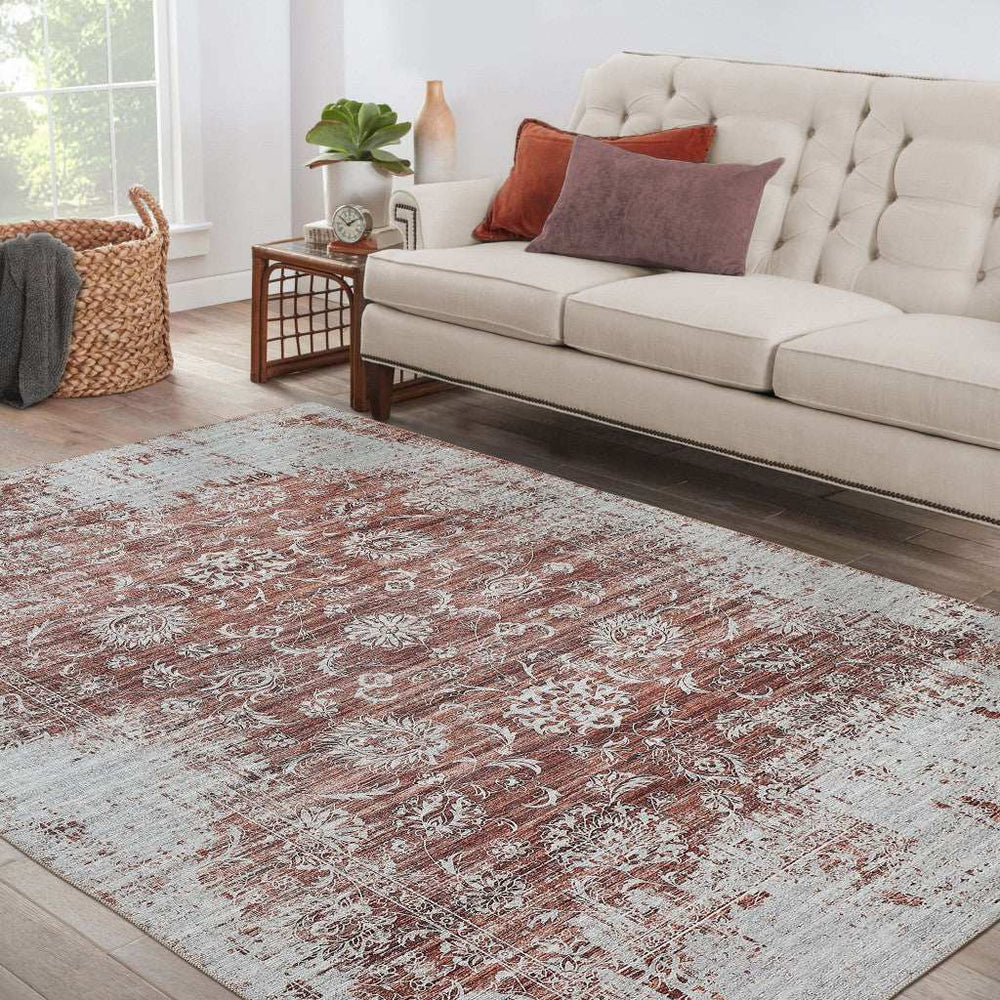 5' X 8' Rust Oriental Distressed Stain Resistant Area Rug - Homeroots - Flyclothing LLC
