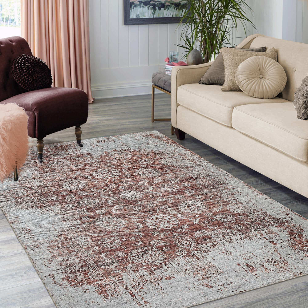 8' X 10' Rust Oriental Distressed Stain Resistant Area Rug - Homeroots - Flyclothing LLC