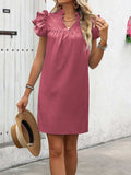 Ruffled Notched Cap Sleeve Mini Dress - Trendsi - Flyclothing LLC