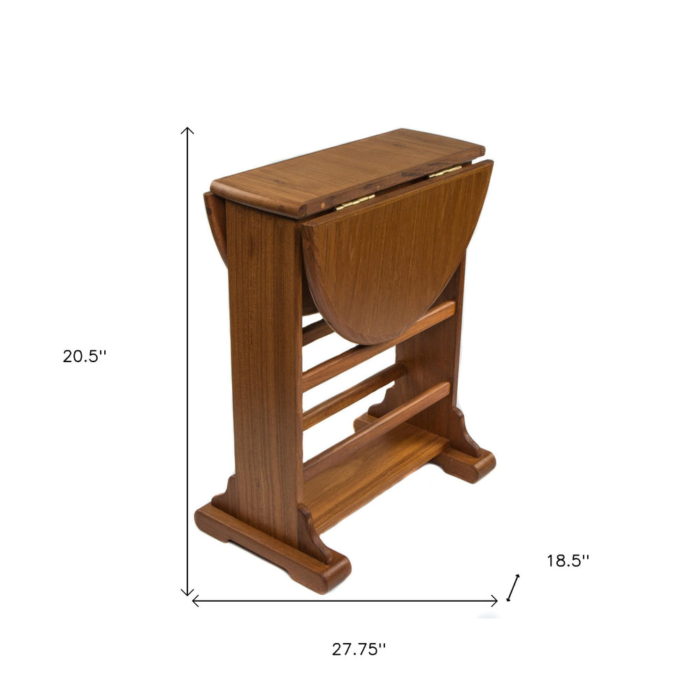 21" Brown Solid Wood Oval Drop Leaf End Table - Homeroots - Flyclothing LLC