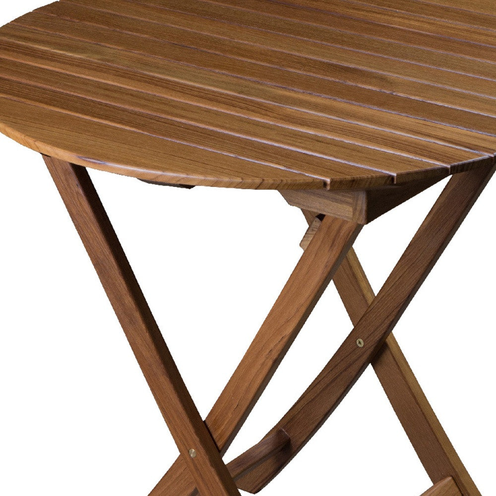 30" Brown Rounded Solid Wood Folding Outdoor Side Table - Homeroots - Flyclothing LLC