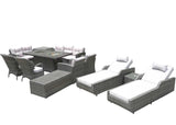 Twelve Piece Outdoor Gray Wicker Multiple Chairs Seating Group Fire Pit Included with White Cushions - Homeroots - Flyclothing LLC