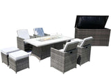 Ten Piece Outdoor Gray Wicker Multiple Chairs Seating Group Fire Pit Included with White Cushions - Homeroots - Flyclothing LLC