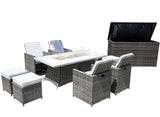 Ten Piece Outdoor Gray Wicker Multiple Chairs Seating Group Fire Pit Included with White Cushions - Homeroots - Flyclothing LLC