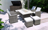 Ten Piece Outdoor Gray Wicker Multiple Chairs Seating Group Fire Pit Included with White Cushions - Homeroots - Flyclothing LLC