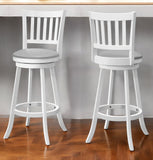 Set of Two 29 " Gray And White Faux Leather And Solid Wood Swivel Bar Height Bar Chairs - Homeroots