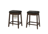 Set of Two 25 " Black And Espresso Faux Leather And Solid Wood Backless Counter Height Bar Chairs - Homeroots