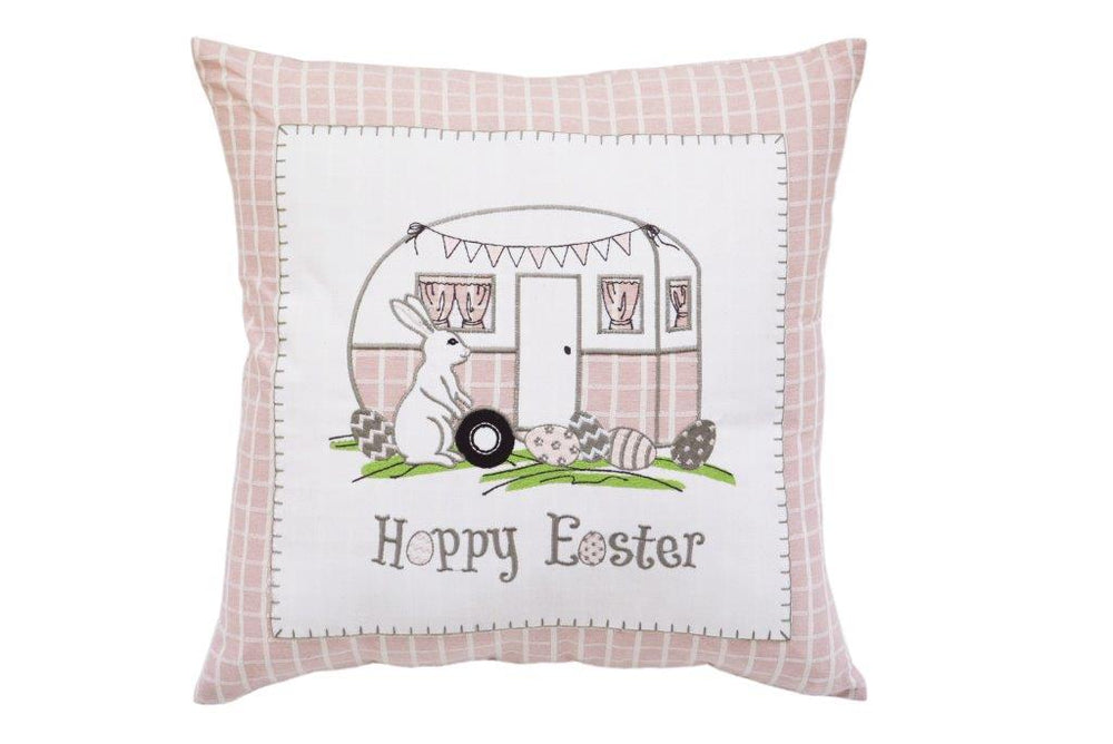 17" X 17" Light Pink Checkered Easter Bunny Camper Throw Pillow - Homeroots - Flyclothing LLC