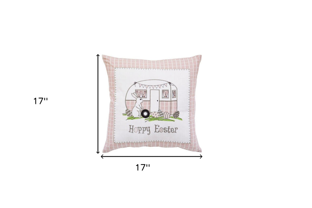 17" X 17" Light Pink Checkered Easter Bunny Camper Throw Pillow - Homeroots - Flyclothing LLC