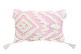 13" X 20" Pink and White Textural Abstract Throw Pillow with Tassels - Homeroots - Flyclothing LLC