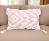 13" X 20" Pink and White Textural Abstract Throw Pillow with Tassels - Homeroots - Flyclothing LLC