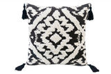 17" X 17" Black and White Textural Geometric Throw Pillow With Tassels - Homeroots - Flyclothing LLC