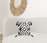 17" X 17" Black and White Textural Geometric Throw Pillow With Tassels - Homeroots - Flyclothing LLC