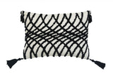 13" X 18" Black And White Geometric Zippered Polyester And Cotton Blend Throw Pillow With Tassels - Homeroots - Flyclothing LLC
