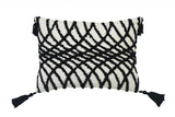 13" X 18" Black And White Geometric Zippered Polyester And Cotton Blend Throw Pillow With Tassels - Homeroots - Flyclothing LLC