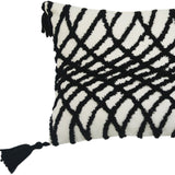 13" X 18" Black And White Geometric Zippered Polyester And Cotton Blend Throw Pillow With Tassels - Homeroots - Flyclothing LLC
