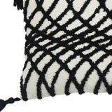 13" X 18" Black And White Geometric Zippered Polyester And Cotton Blend Throw Pillow With Tassels - Homeroots - Flyclothing LLC