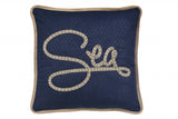 17" X 17" Navy Blue And Brown Text Zippered Polyester And Burlap Blend Throw Pillow With Embroidery - Homeroots - Flyclothing LLC