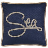 17" X 17" Navy Blue And Brown Text Zippered Polyester And Burlap Blend Throw Pillow With Embroidery - Homeroots - Flyclothing LLC