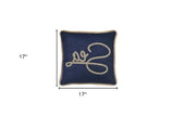 17" X 17" Navy Blue And Brown Text Zippered Polyester And Burlap Blend Throw Pillow With Embroidery - Homeroots - Flyclothing LLC