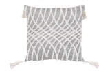 17" X 17" Grey And White Interlocking Zippered Polyester Throw Pillow With Tassels - Homeroots - Flyclothing LLC