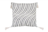 17" X 17" Grey And White Interlocking Zippered Polyester Throw Pillow With Tassels - Homeroots - Flyclothing LLC
