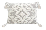13" X 18" Grey And White Damask Zippered Polyester And Cotton Blend Throw Pillow With Tassels - Homeroots - Flyclothing LLC