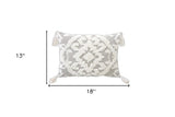 13" X 18" Grey And White Damask Zippered Polyester And Cotton Blend Throw Pillow With Tassels - Homeroots - Flyclothing LLC