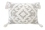 13" X 18" Grey And White Damask Zippered Polyester And Cotton Blend Throw Pillow With Tassels - Homeroots - Flyclothing LLC