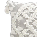 13" X 18" Grey And White Damask Zippered Polyester And Cotton Blend Throw Pillow With Tassels - Homeroots - Flyclothing LLC