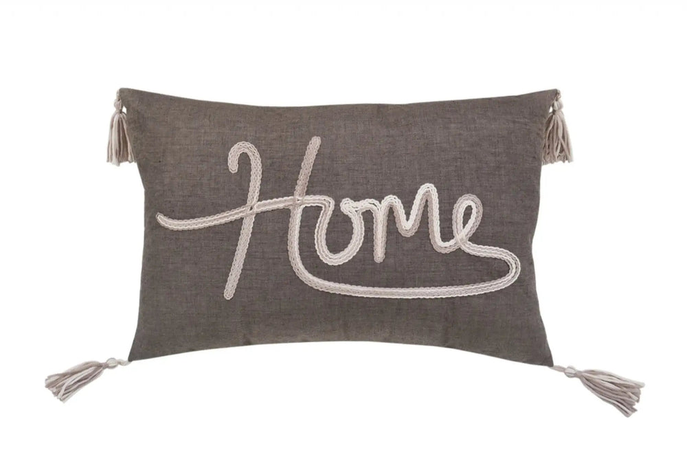 13" X 20" GreyTaupe And White Text Zippered Polyester Throw Pillow With Tassels - Homeroots - Flyclothing LLC