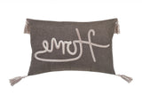13" X 20" GreyTaupe And White Text Zippered Polyester Throw Pillow With Tassels - Homeroots - Flyclothing LLC