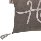 13" X 20" GreyTaupe And White Text Zippered Polyester Throw Pillow With Tassels - Homeroots - Flyclothing LLC