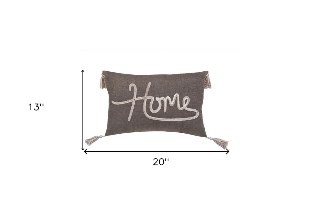 13" X 20" GreyTaupe And White Text Zippered Polyester Throw Pillow With Tassels - Homeroots - Flyclothing LLC