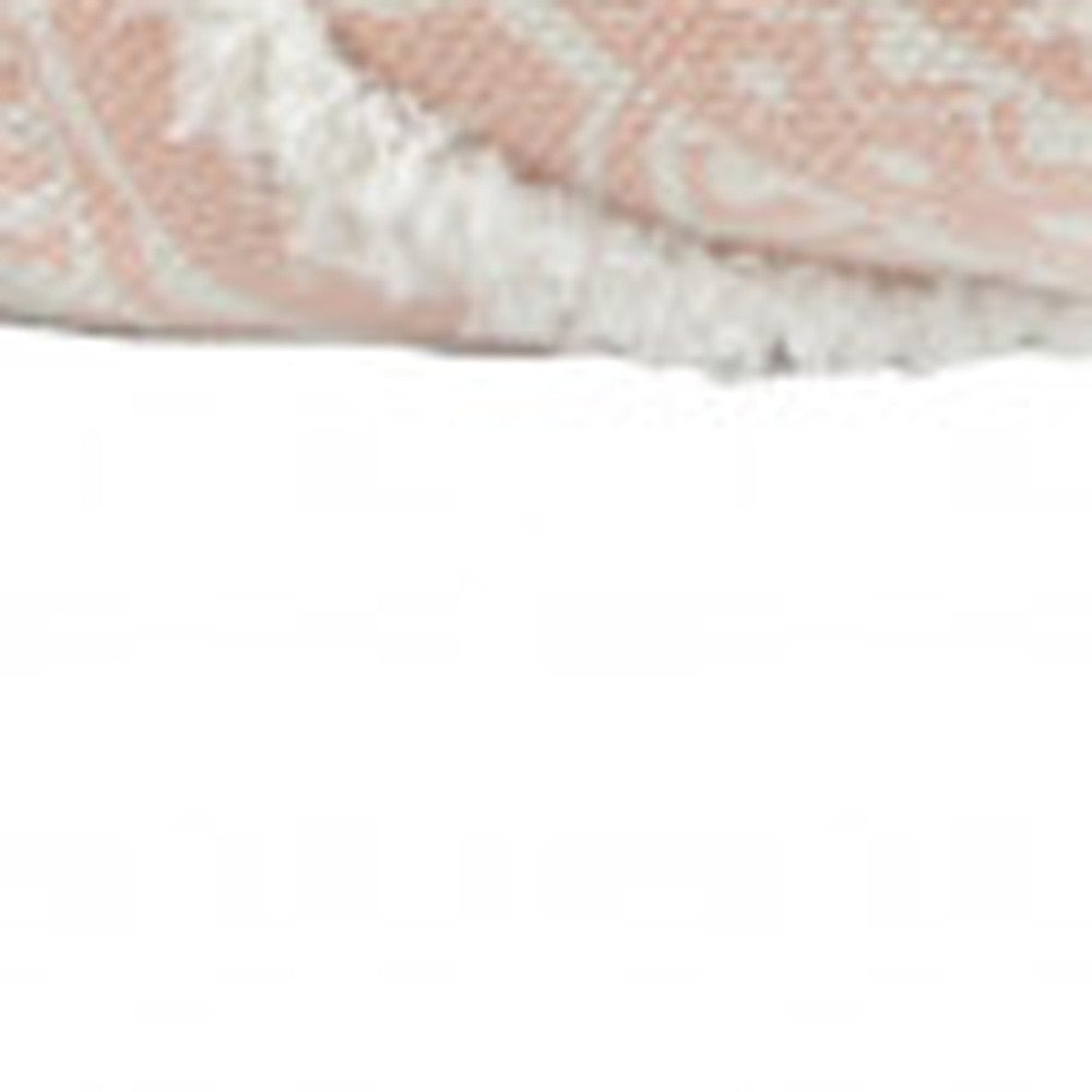 18" X 18" Peach And White Geometric Zippered Polyester And Cotton Blend Throw Pillow With Tassels - Homeroots - Flyclothing LLC