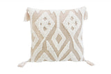 17" X 17" Beige And White Ikat Zippered Polyester Throw Pillow With Tassels - Homeroots - Flyclothing LLC