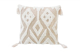 17" X 17" Beige And White Ikat Zippered Polyester Throw Pillow With Tassels - Homeroots - Flyclothing LLC