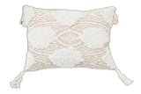 13" X 18" Beige And White Ogee Zippered Polyester And Cotton Blend Throw Pillow With Tassels - Homeroots - Flyclothing LLC