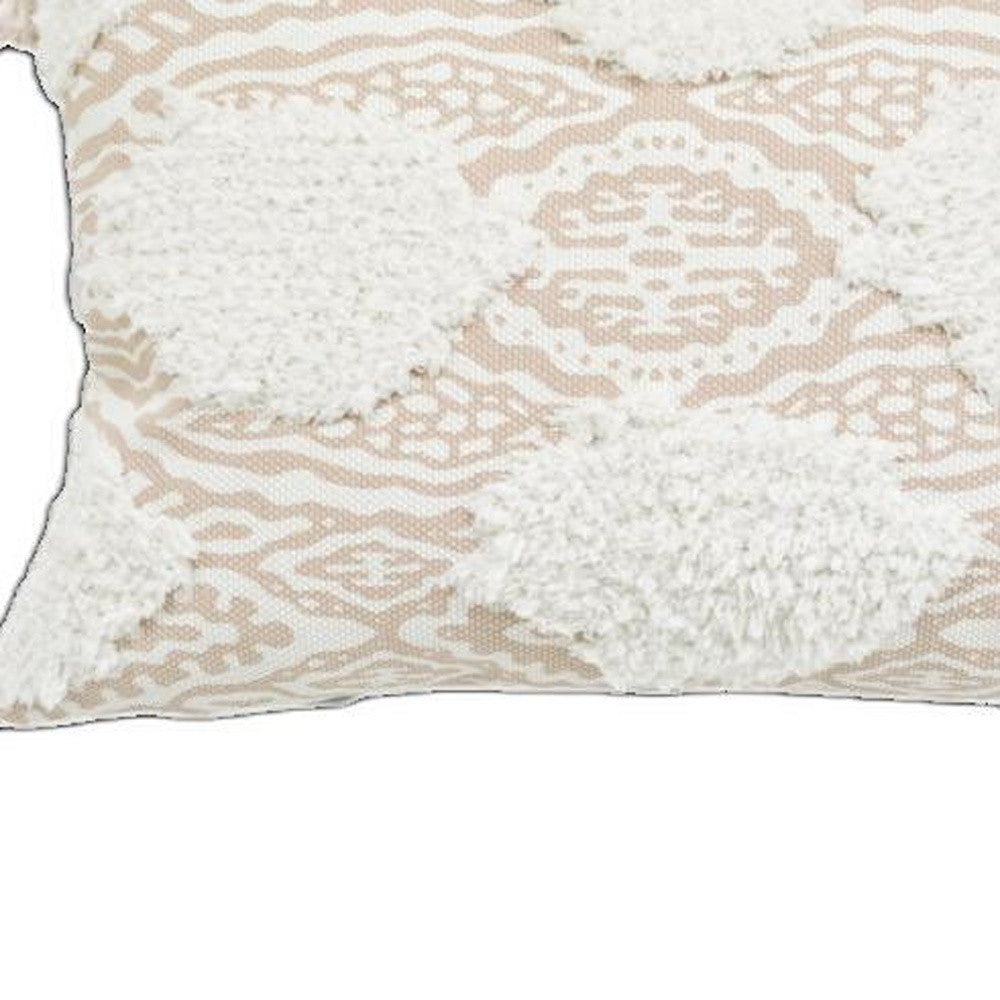 13" X 18" Beige And White Ogee Zippered Polyester And Cotton Blend Throw Pillow With Tassels - Homeroots - Flyclothing LLC