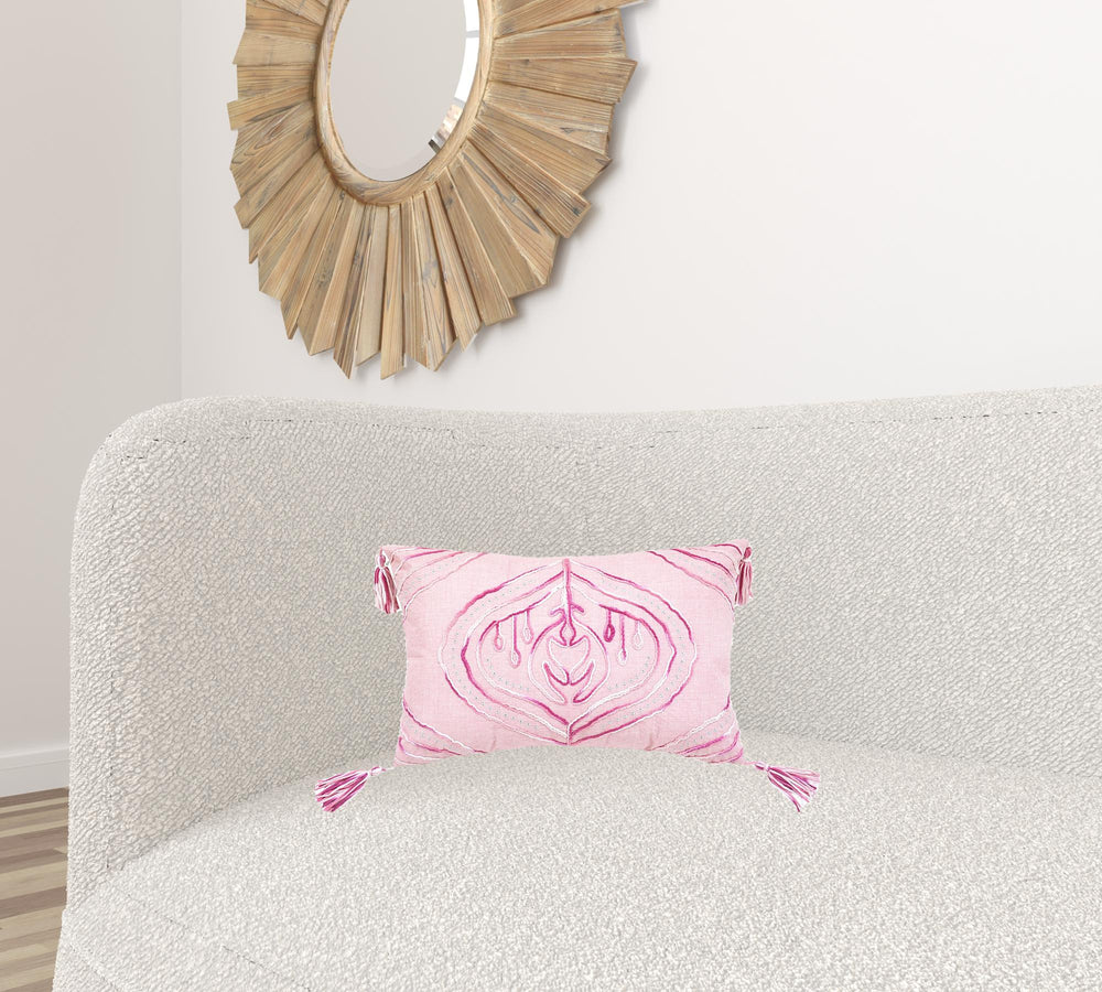 13" X 20" Pink White And Silver Abstract Zippered Polyester Throw Pillow With Tassels - Homeroots - Flyclothing LLC