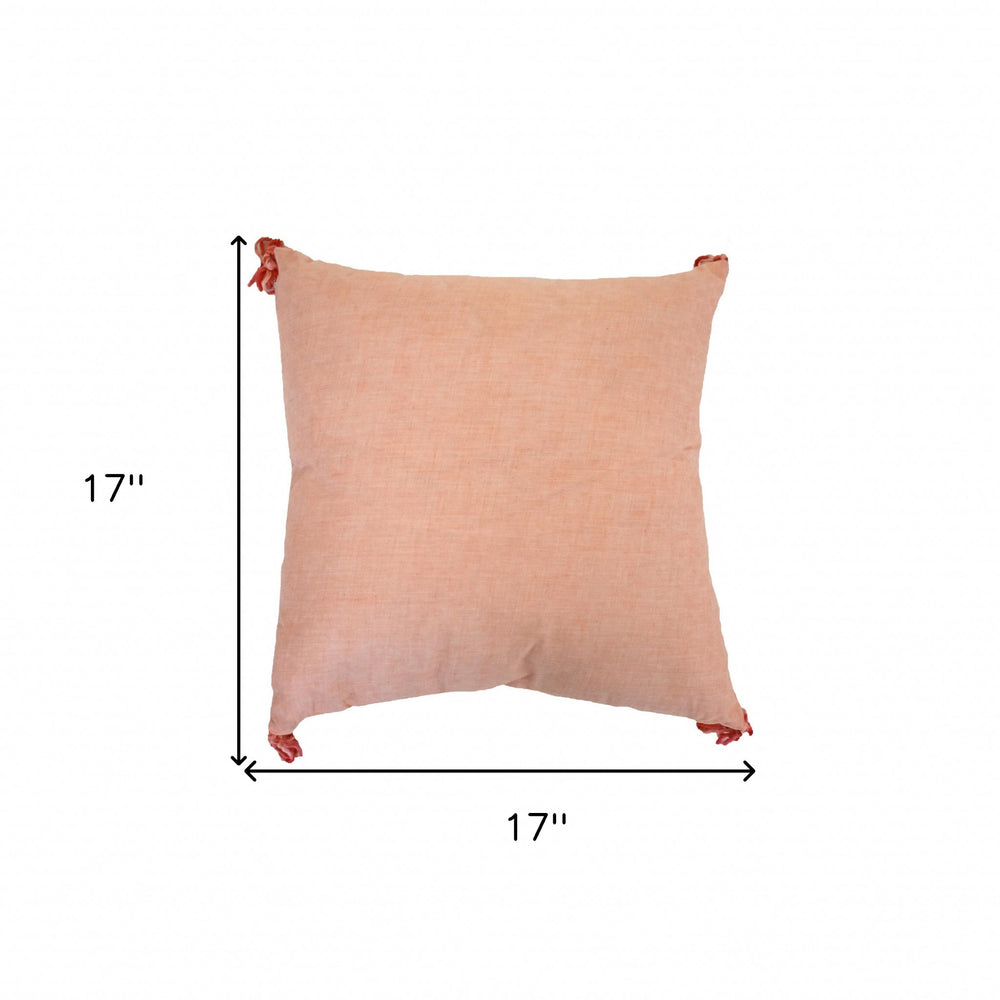17" X 17" Coral And White Damask Zippered Polyester Throw Pillow With Tassels - Homeroots - Flyclothing LLC
