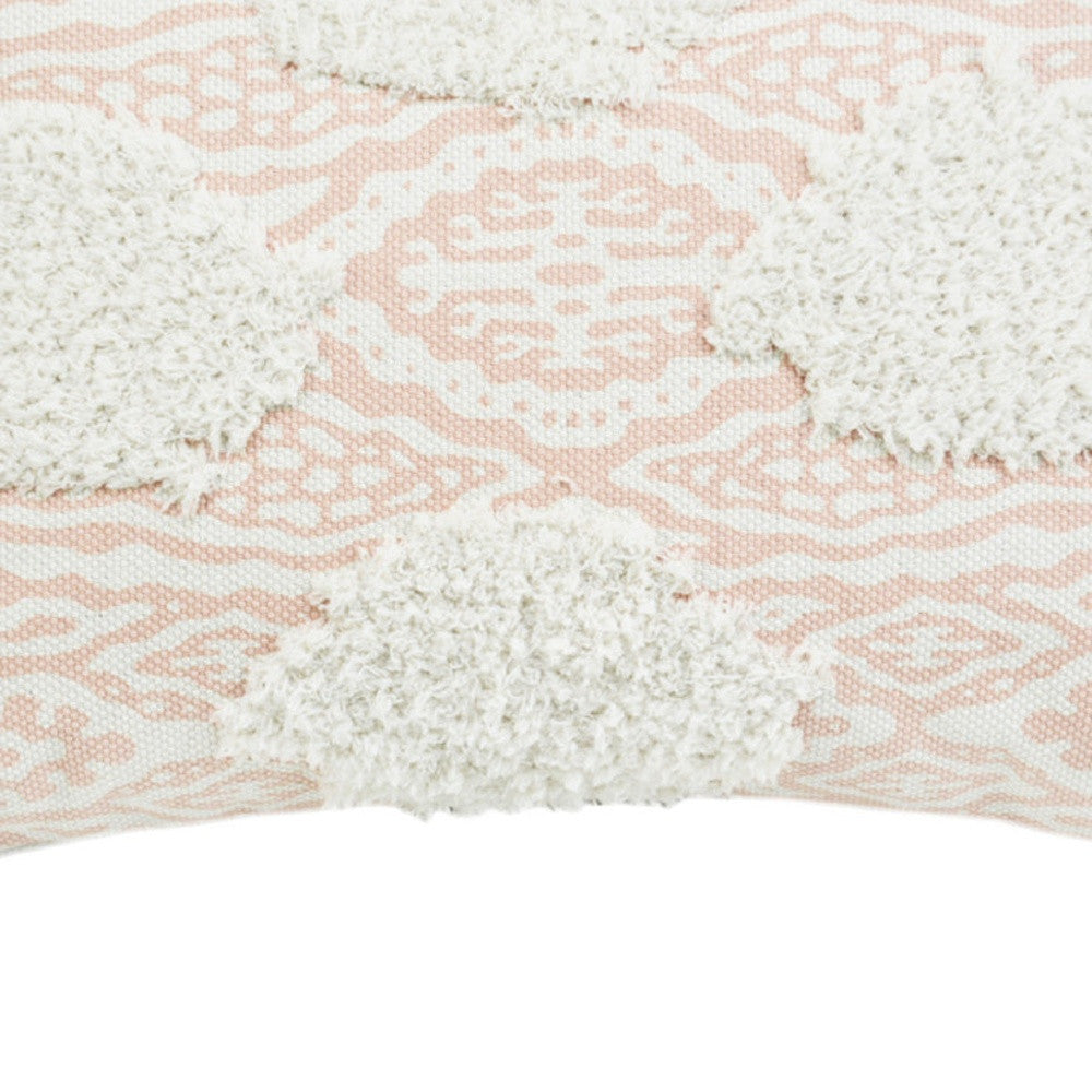 13" X 18" Peach And White Ogee Zippered Polyester And Cotton Blend Throw Pillow With Tassels - Homeroots - Flyclothing LLC